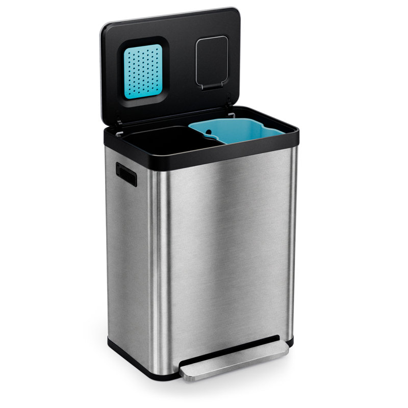 Poubelle à recyclage double en acier inoxydable 19 gallons avec contrôle des odeurs CleanAura et couvercle à fermeture en douceur Home Zone Living
