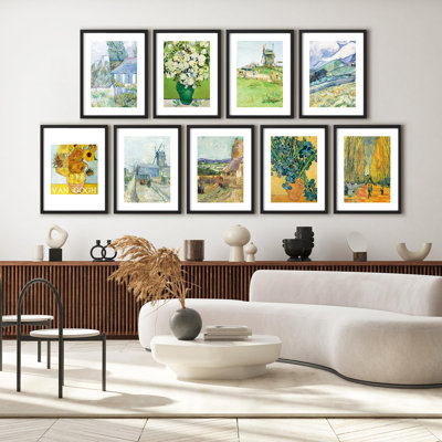 Framed Wall Art Collage Print Gallery Set, Vincent Van Gogh Sunflower Variety Nature Wilderness Illustrations Fine Art Rustic Boho Relax/Calm for Living Room, Office, Bedroom - 11" x 14" x 9 Black