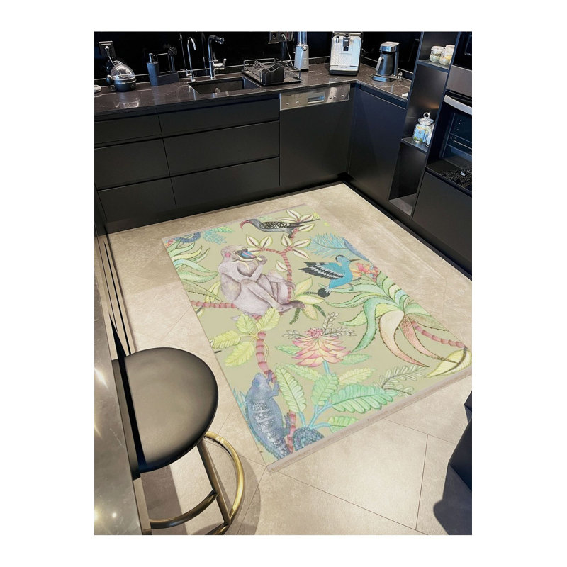 Tapis décoratif moderne multicolore lavable à la machine, Rectangle 3'3" x 4'11" Rug Pad Included