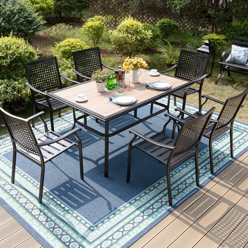 Argyri 6 - Person Patio Dining Set Umbrella Hole Included Rectangular Table
