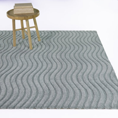 Nori Teal Squiggle Stripes Area Rug