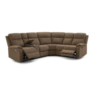 Brown Stripe Corduroy Reclining Sectional Sofa, L-Shaped With Storage Console & Cup Holders, Adjustable 110-115° Ergonomic Lounge, Solid Wood Frame, Comfortable Living Room Furniture For Relaxation & Sleep
