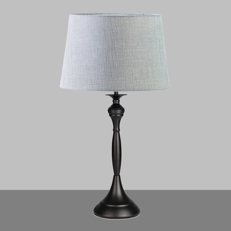 Antibes Candlestick Style Metal Table Lamp, 57cm H x 28cm W x 28cm D, Black Base/Grey Shade, Black