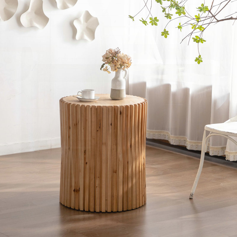 Cylindrical Side Table with Vertical Relief Texture – Retro Style