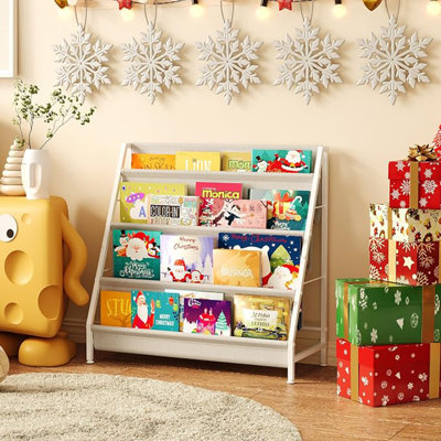 Bibliothèque pour enfants à 4 niveaux, bibliothèque pour chambre d'enfant, support pour enfant avec quatre poches profondes, bibliothèque pour chambre d'enfant, bibliothèque pour tout-petit