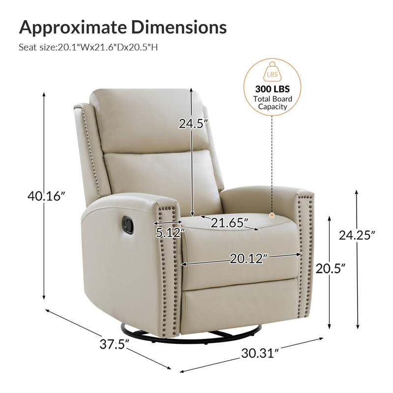 Fauteuil inclinable manuel pivotant en cuir véritable Chikako, Cuir véritable beige