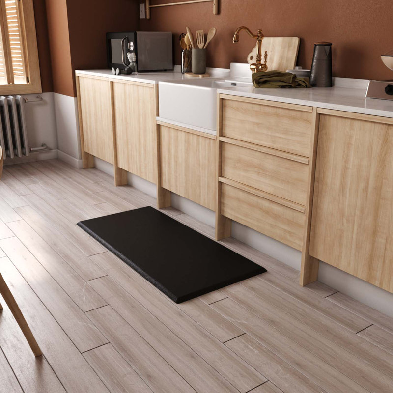 Tapis de sol antidérapant en cuir PU noir antidérapant pour cuisine, Rectangle 1 pi 8,08 po x 3 pi 2,98 po