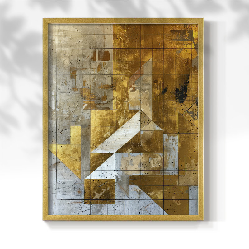 ABSTRACT Series XCV III - Impression encadrée de qualité supérieure - Prêt à être accroché - Aucun clou requis, Or