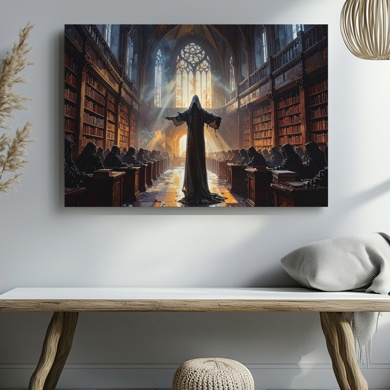 Toile, bibliothèque arcane, rituels canvasmystiques et savoirs anciens, art mural, H 16 po x l 20 po