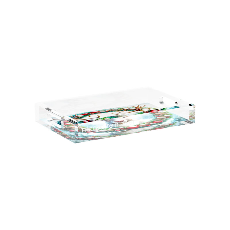 Claus Reindeer Acrylic Rectangle Decorative Tray, 12.5" W x 7.75" D x 2" H