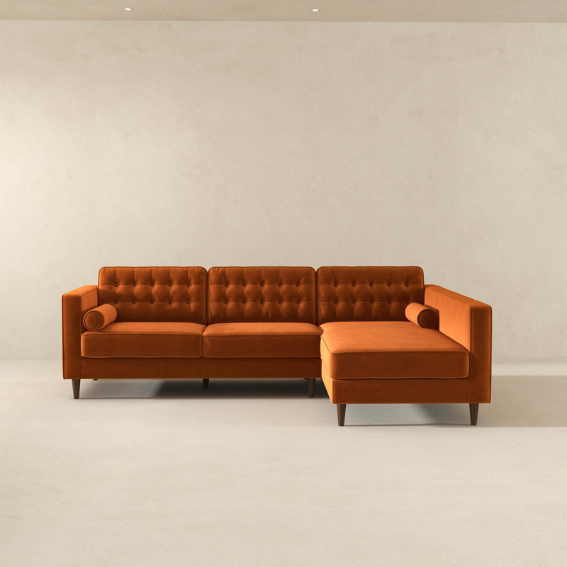 Canapé modulaire en velours Christian, Orienté à droite, Velours orange