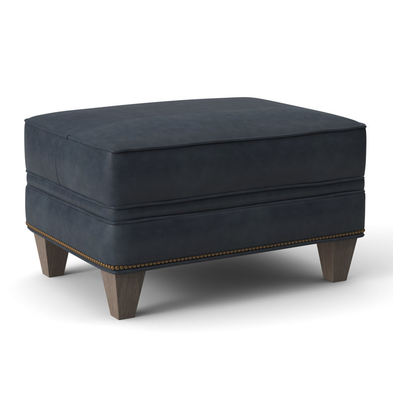 Taraval Ottoman, Aline Light Gray Stonewash Genuine Leather, Stone, Natural