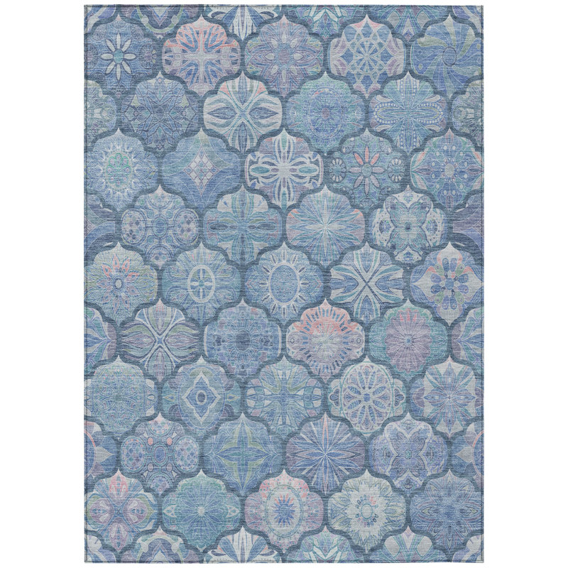Machine Washable Indoor/Outdoor Chantille ACN2879 Lattice Rug, Denim, 10' x 14'