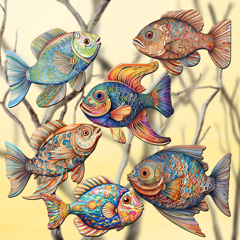 Ornements décoratifs en bois 6 pièces Coastal Fish