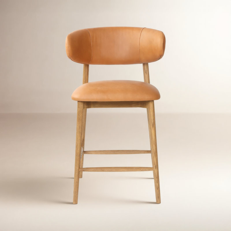 Tabouret de comptoir rembourré de 26 po avec structure en bois massif Murphey, Brun noisette