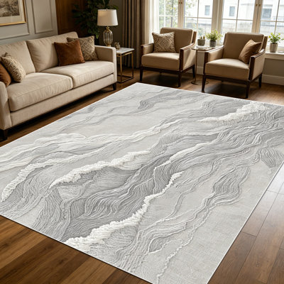 Tapis de paysage texturé de montagne neutre ondulé de 1 pièce pour le salon, doux et confortable, adapté à toutes les saisons, facile à entretenir, tapis de sol intérieur lavable à la machine, sous la table de ferme convenant à la table à manger, à la chambre à coucher, au vestibule,