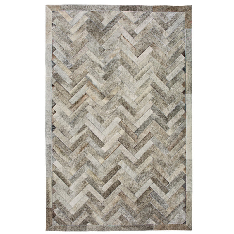 Plutus Cowhide Chevron Area Rug, Rectangle 5' x 8'