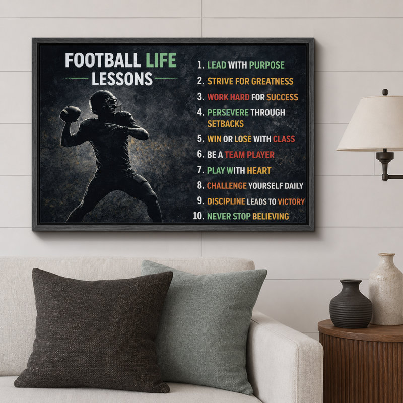 «Football Life Lessons Player», impression sur toile encadrée, impression sur toile, H 16 po x l 24 po x P 1,5 po, Cadre noir