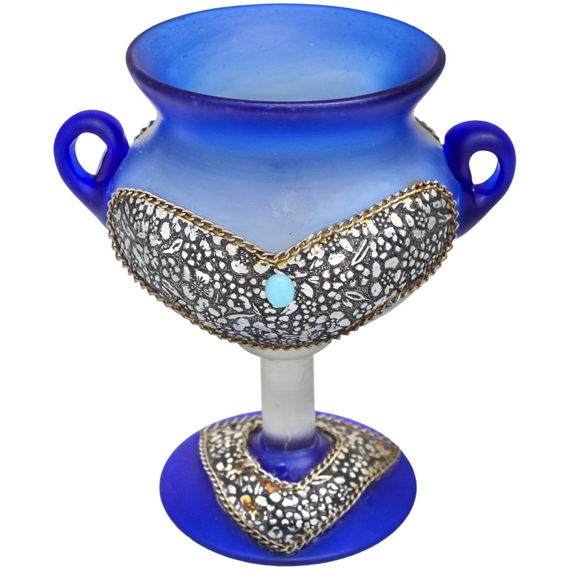 Décoration marocaine antique en verre incrusté à la main bleue