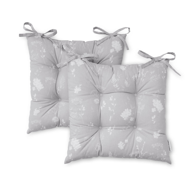 Meadowsweet Floral Indoor/ Outdoor Seat Pad Pair, White/Grey