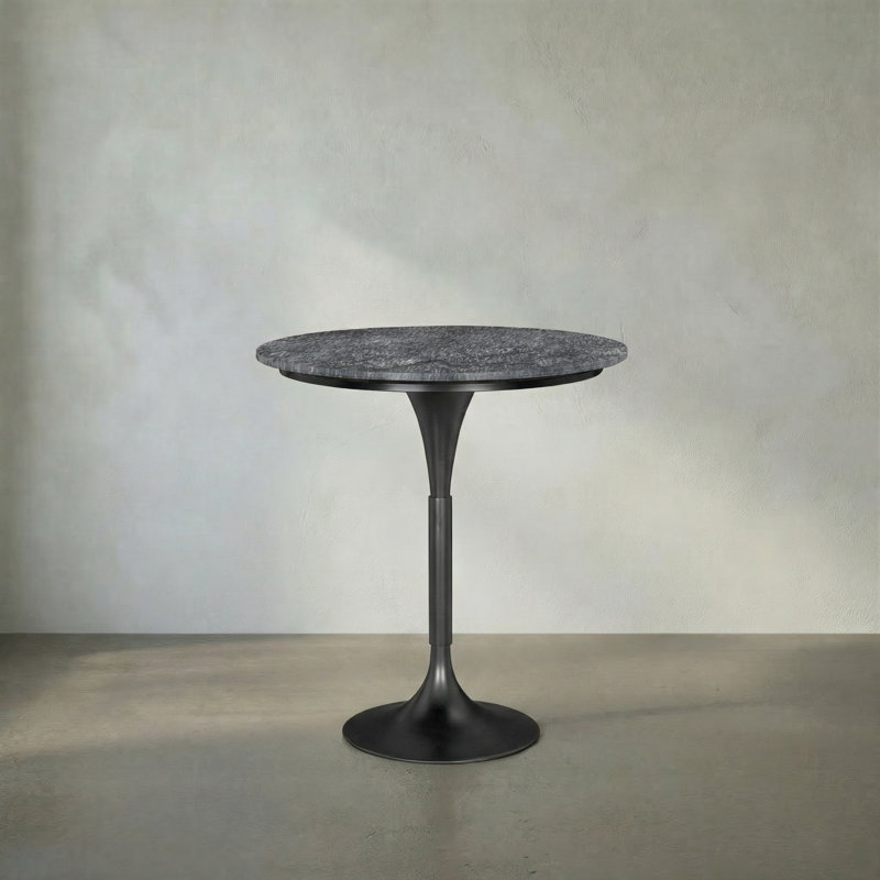 Jman Round Marble Dining Table, Night Snow/Matte Black