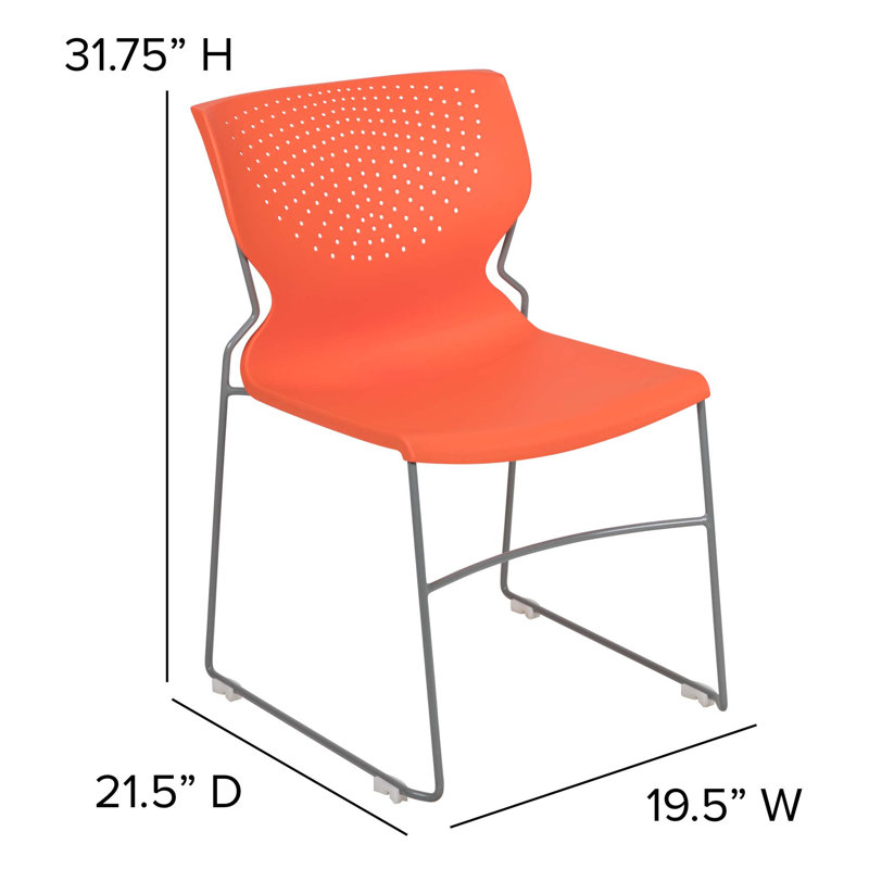 Everleigh Orange Full Back Ergonomic Stack Chair with Gray Metal Frame