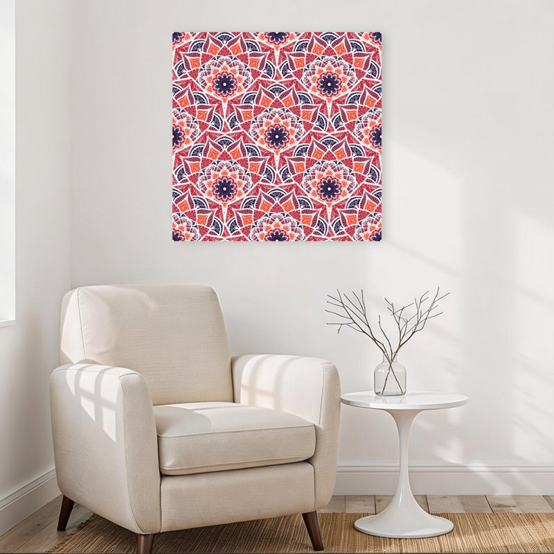 Vibrant Mandala Pattern Abstract Elegant Geometric Flower Wall Art Print, 81.28cm H x 81.28cm W