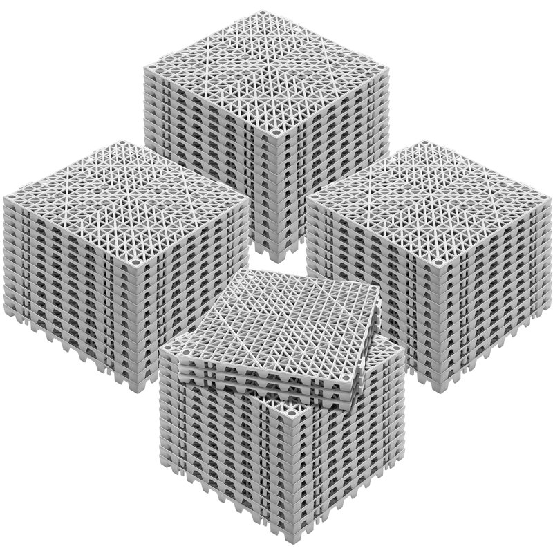 Carrelage à emboîtement, tuiles de drainage 12 po x 12 po, PVC souple à emboîtement, gris, 1