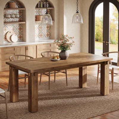 63-Inch Solid Wood Dining Table for 4-6, Rectangular Kitchen Table with Sturdy Legs, Farmhouse Dinner Table for Dining Room, Kitchen, Natural Brown