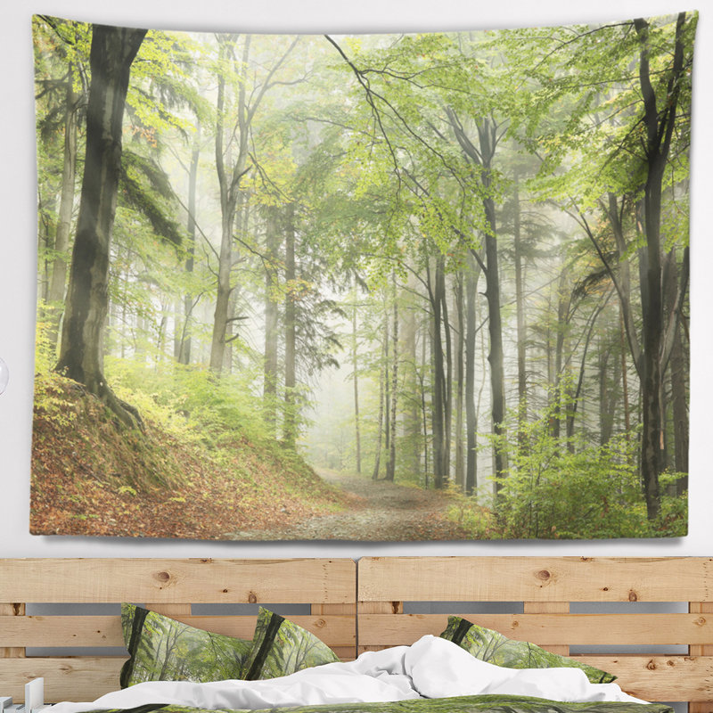 Paysage, plage verte, forêt, sentier, tapisserie, H 32 po x l 39 po
