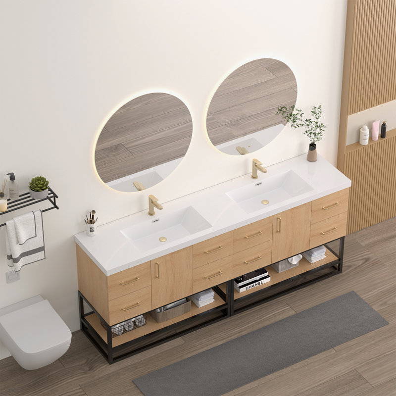 Meuble-lavabo autoportant Arden 84 po avec lavabo intégré en résine et tablette ouverte