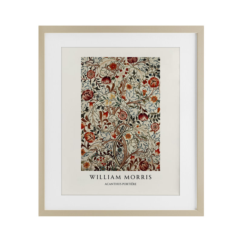 Reproduction sous verre à pois rouges William Morris, design par Vintage Hustle, H 21 po x l 17 po, Cadre de récolte en pin
