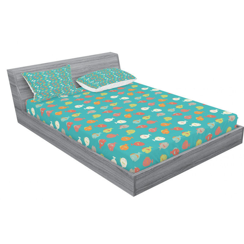 Microfiber Patterned Fitted Sheet, Queen Fitted Sheet with 2 Pillowcases