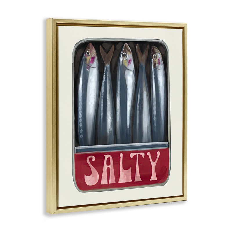 «Salty Sardines Can», encadrée par Daphne Polselli, Cadre flottant métallique doré, H 21 po x l 17 po