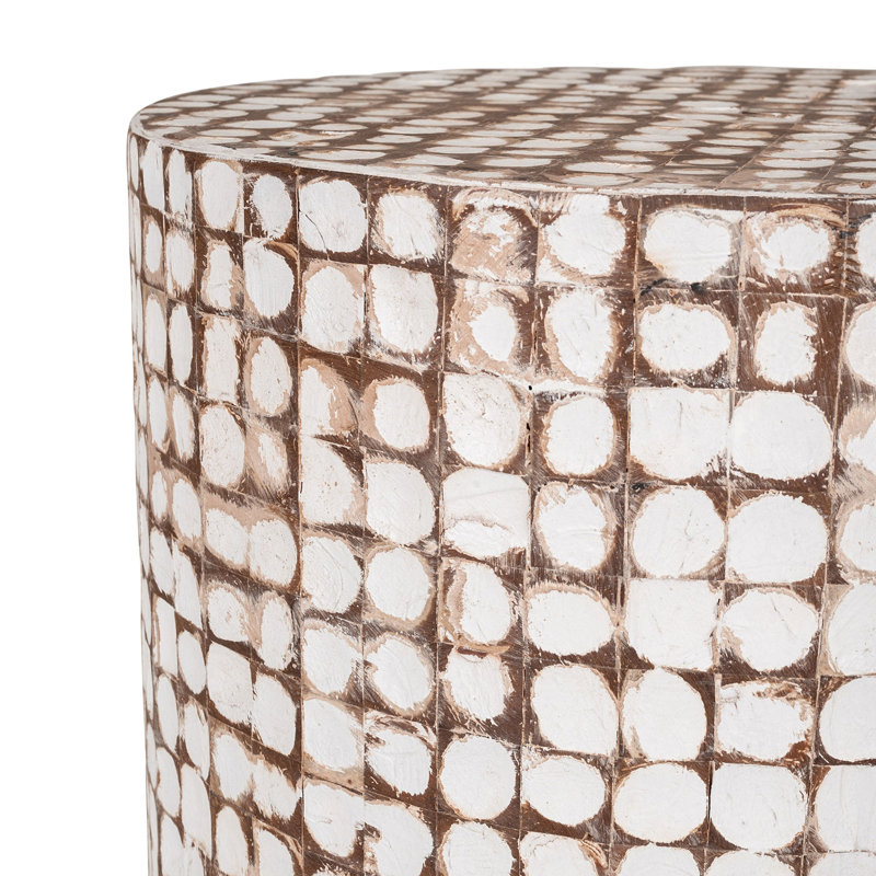 Coastal Breeze White Coconut & Wood Mosaic Round Table 16"