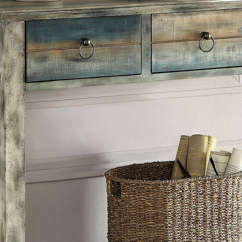 Console rectangulaire gris antique et bleu sarcelle avec tablette de tiroir supplémentaire pour des besoins de rangement pratiques