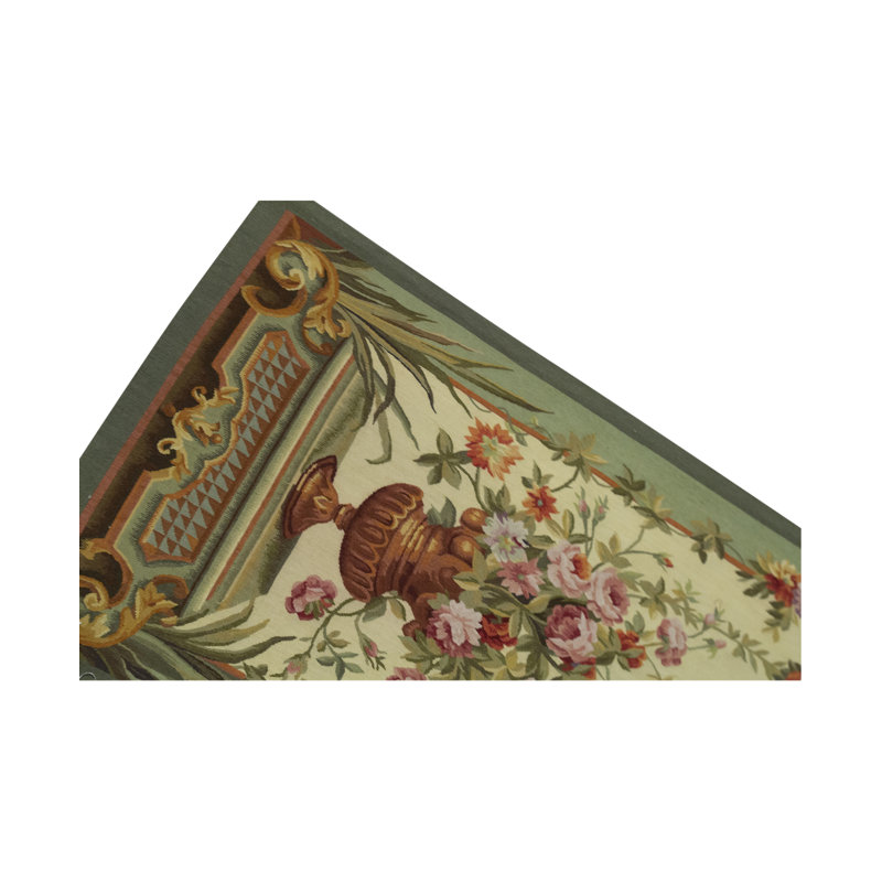 Hand-Knotted High-Quality Gold and Green Area Rug