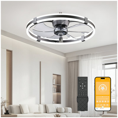 23.6'' LED Ceiling Fan Light Remote DC Motor Aluminum Body 6-Speed Infinite Dimming LED fan light for bedroom living room