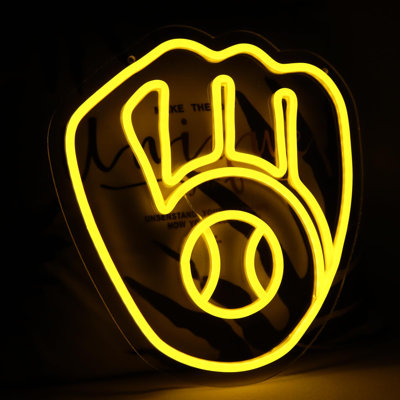 Baseball Neon Signs for Garage or Man Cave Decor, Gifts With Milwaukee Basebll or Rugby Team Logo, Yellow Baseball Neon for Parties, Bars,Dorms, Office Wall Art and Game Room Decor