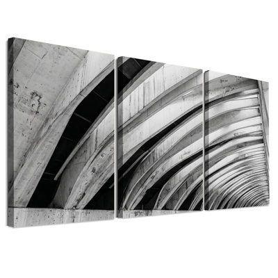 Ensemble de 3 toiles murales représentant des arches en béton incurvées noires et blanches