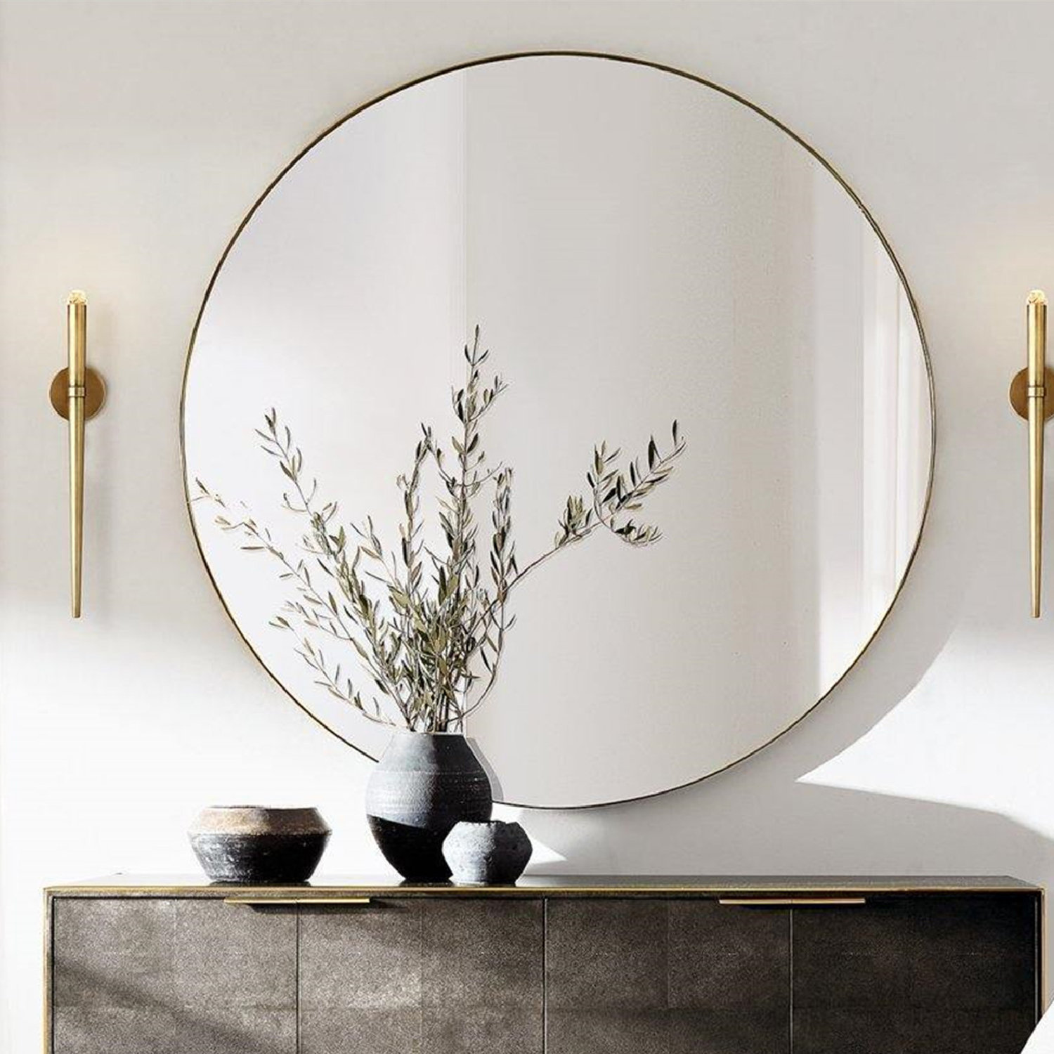 Ebern Designs Round Wall Mirror Circle Bathroom Vanity Mirror Circular ...