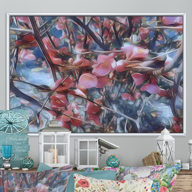 «Pink Magnolia Flowers», cadre photo, impression sur toile, H 8 po x l 12 po x P 1 po, Cadre flottant blanc