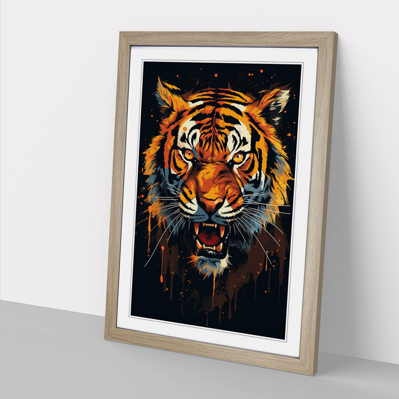 XYZ-FRM-V1223-1637 Tiger Minimalism - Single Picture Frame Print on Wood, 64cm H x 46cm W x 2cm D, Oak
