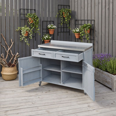 Outdoor Grill Cart with Stainless Steel Top, Storage Cabinet, Adjustable Shelves, Paper Towel Holder and Locking Wheels