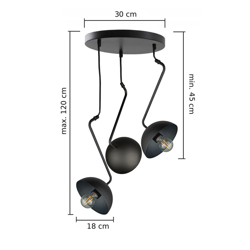 Cassander - Light Pendant, Black, 3, 45cm H x 36cm W x 36cm D