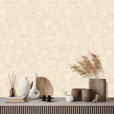 Pampas Plain Brushed Texture Light Beige Wallpaper