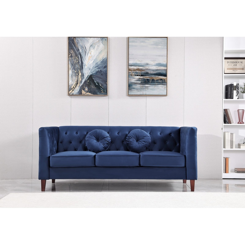 Shonetta 81.5'' Velvet Sofa, Dark Blue Velvet
