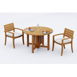5 Pcs Grade-A Teak Wood Dining Set: 48" Round Butterfly Table And 4 Travota Stacking Arm Chairs #11TV0904