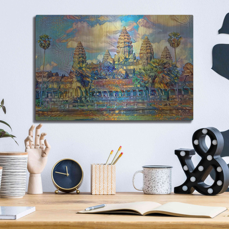 «Cambodge Angkor Wat» par Pedro Gavidia, art mural en métal, L 16 po x H 12 po
