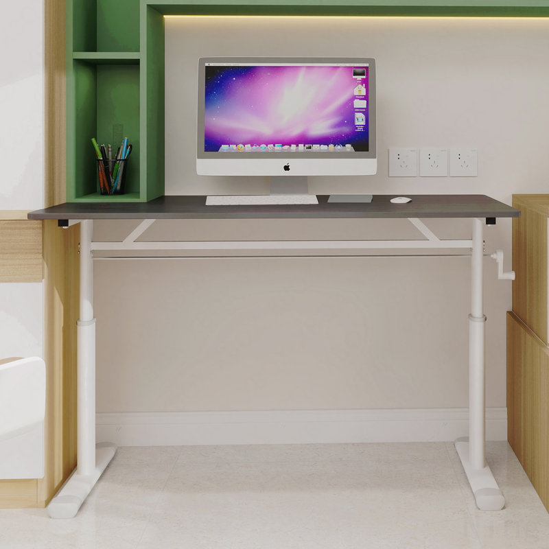 Adjustable Study Desk Suitable For Children And Adults, Height-Adjustable, Multifunctional Home Office Desk, Compact Design, Desktop Dimensions: 60cm × 120cm, White Frame, Gray Tabletop.